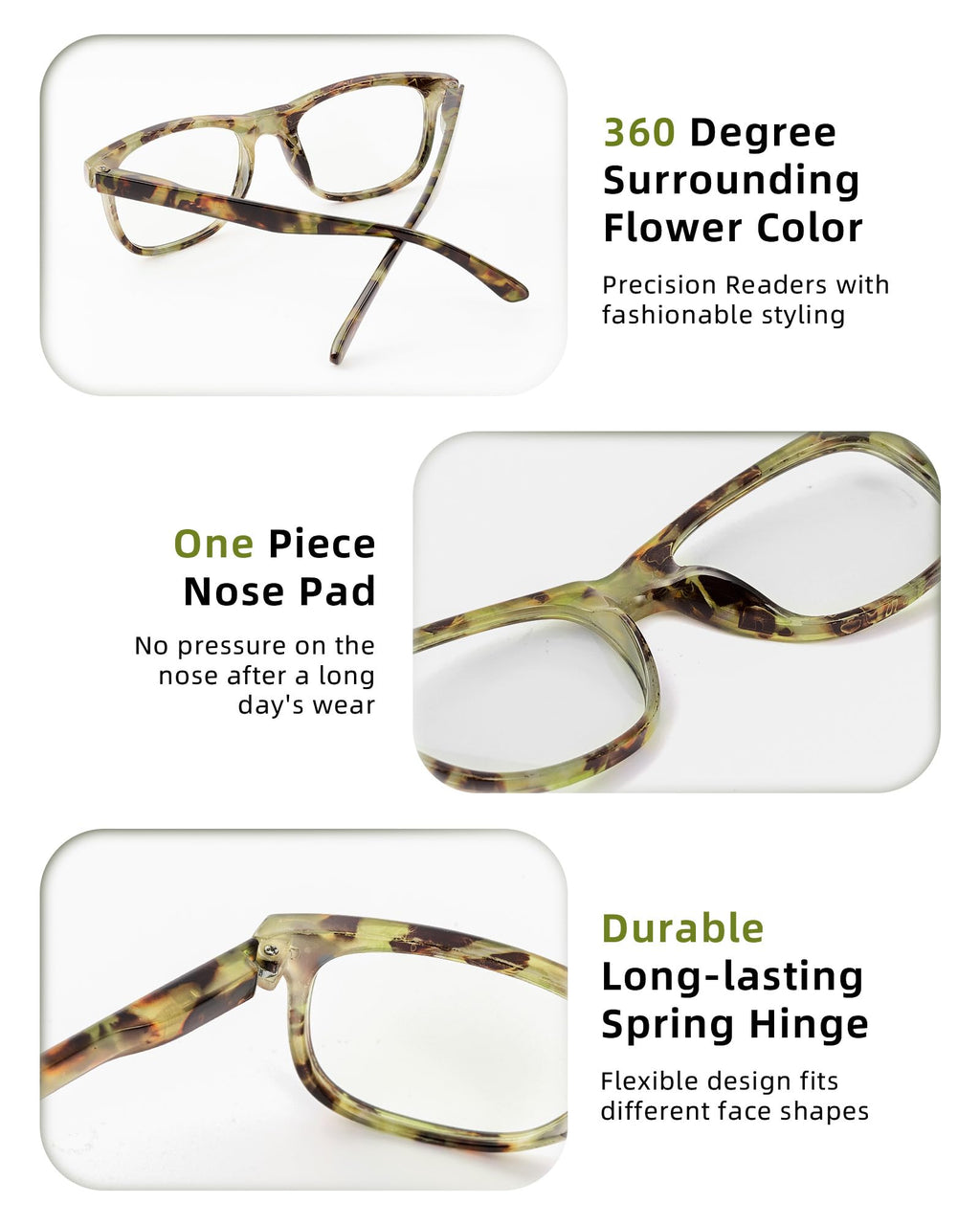 JOLISU Reading Glasses For Women - 5 Pack Stylish Readers For Womens Men Spring Hinge Eyeglasses -Blue Light Blocking Protection Frame (1.75)