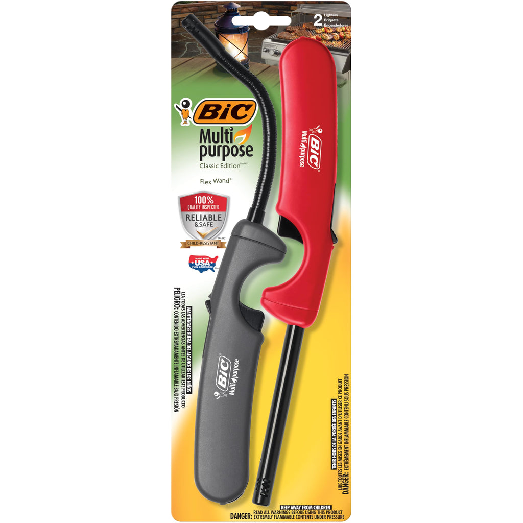BIC Multi-Purpose Classic Edition Lighter & Flex Wand Lighter, 2-Pack (Colors May Vary)
