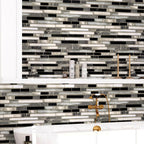 Livebor Peel and Stick Backsplash Wallpaper Kitchen Backsplash Wallpaper 17.7inchx393.7'' Tile Contact Paper Kitchen Peel and Stick Countertops Waterproof Contact Paper for Bathroom Black/Gray