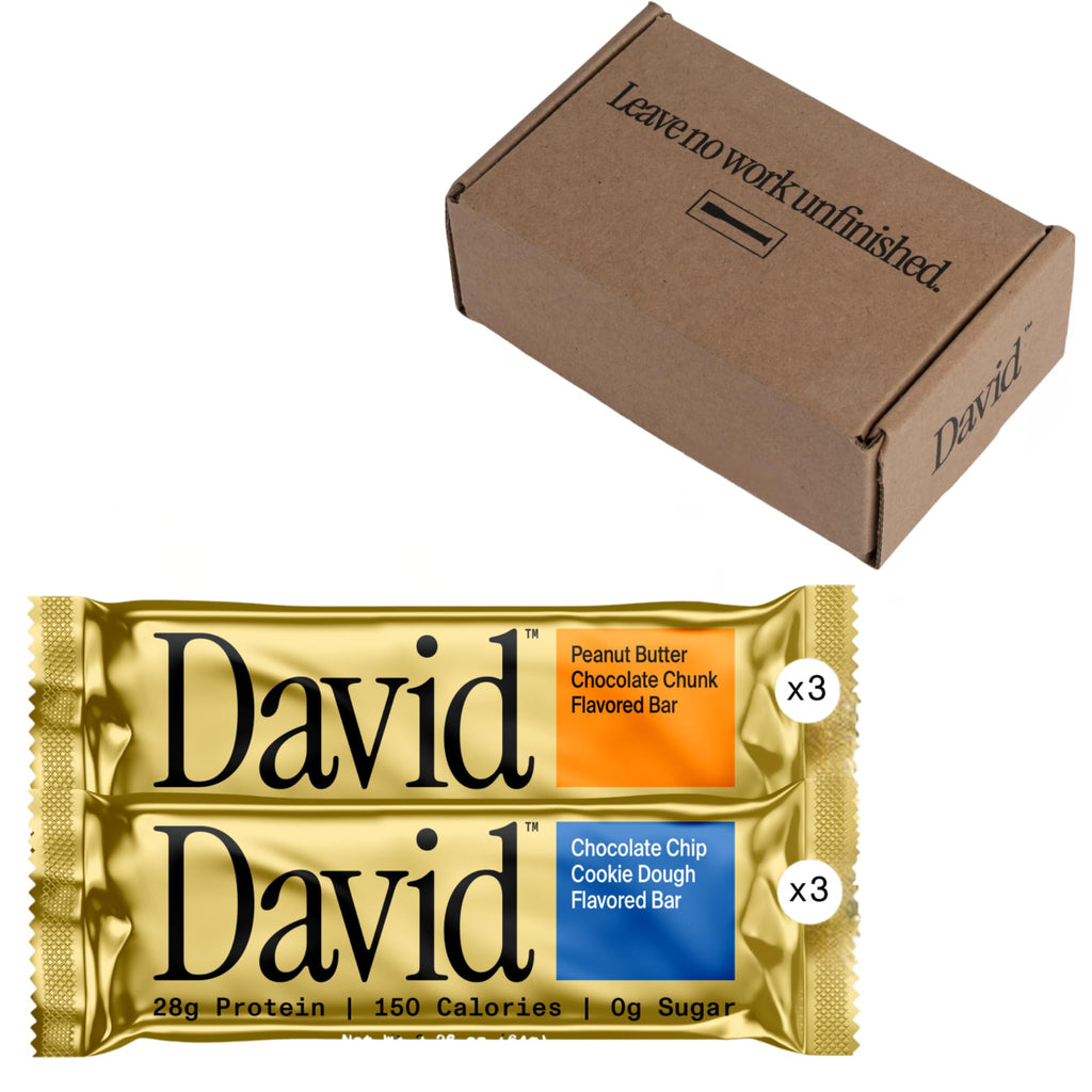 David High Protein Bars - 0g of Sugar, Low Carb, Gluten Free - 28g of Protein, 150 Calories - Variety 6 Pack (3x Peanut Butter Chocolate Chunk, 3x Chocolate Chip Cookie Dough