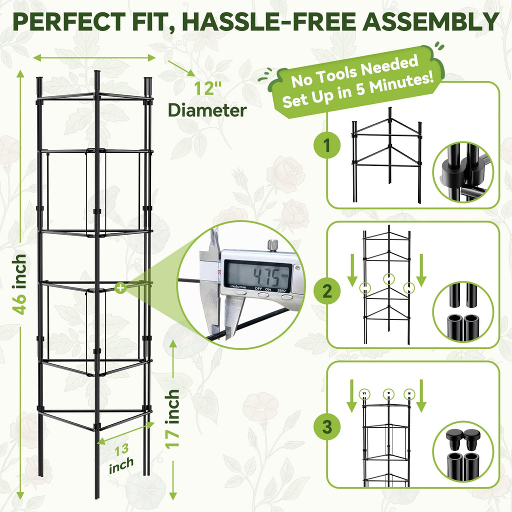 46 Inch Heavy Duty Metal Tomato Cage for Garden - 3 Pack Metal Steel Tomato Cages, Panel-Assembled Garden Trellis, Flexible Shapes Plant Support Set, Rustproof Stackable Trellis for Climbing Plants