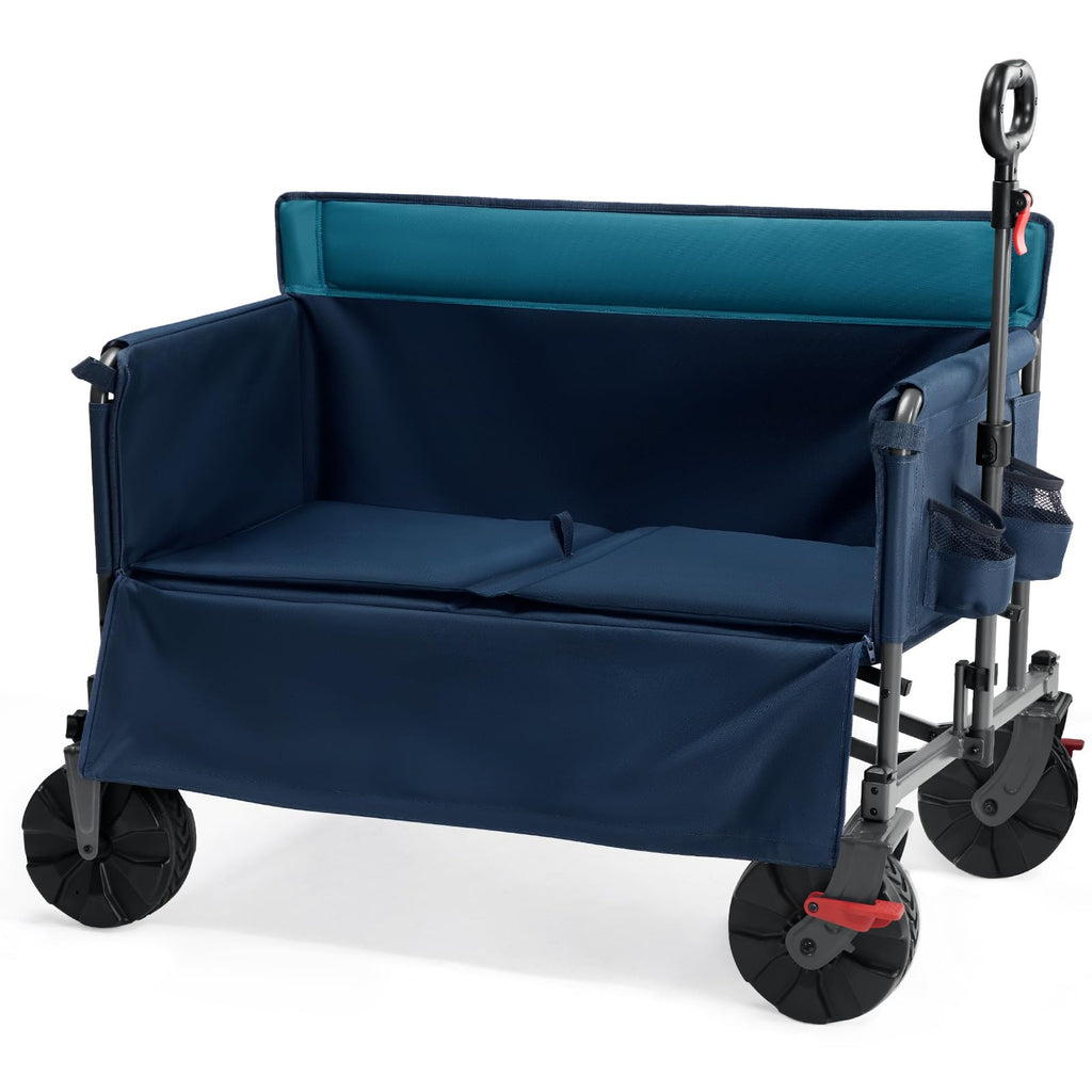 Portal 3-in-1 500lbs Utility Wagon Turn to Bench Seat,Wagon with Love-Seat for 2 Adults,Foldable Beach Wagon Chair with Adjustable Handle &Wheels Brake, Suitable for Groceries, Beach, Sports, Camping