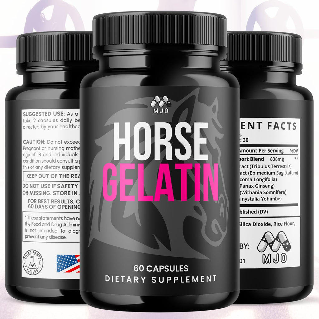 Horse Gelatin Capsules, Official HorseGelatin Pills for Men with All Natural Ingredients, Advanced Formula Men's Health & Wellness Support Pill, Maximum Strength Multivitamin Supplement (60 Capsules)