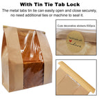 NOONEAST 100 Pack Large Paper Bread Bags for Homemade Bread Sourdough Bags 14" x 8.3" x 3.5" with Tin Tie Tab Lock Clear Front Window Bakery Bag Packaging Cookie Bag with Label Seal Stickers