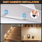 Under Cabinet Lighting Wireless, Rechargeable 10inch Motion Sensor Light Indoor, 3 Color Closet Light Battery Operated with LED Power Display, Magnetic Under Counter Lights for Kitchen, Home (3Pack)