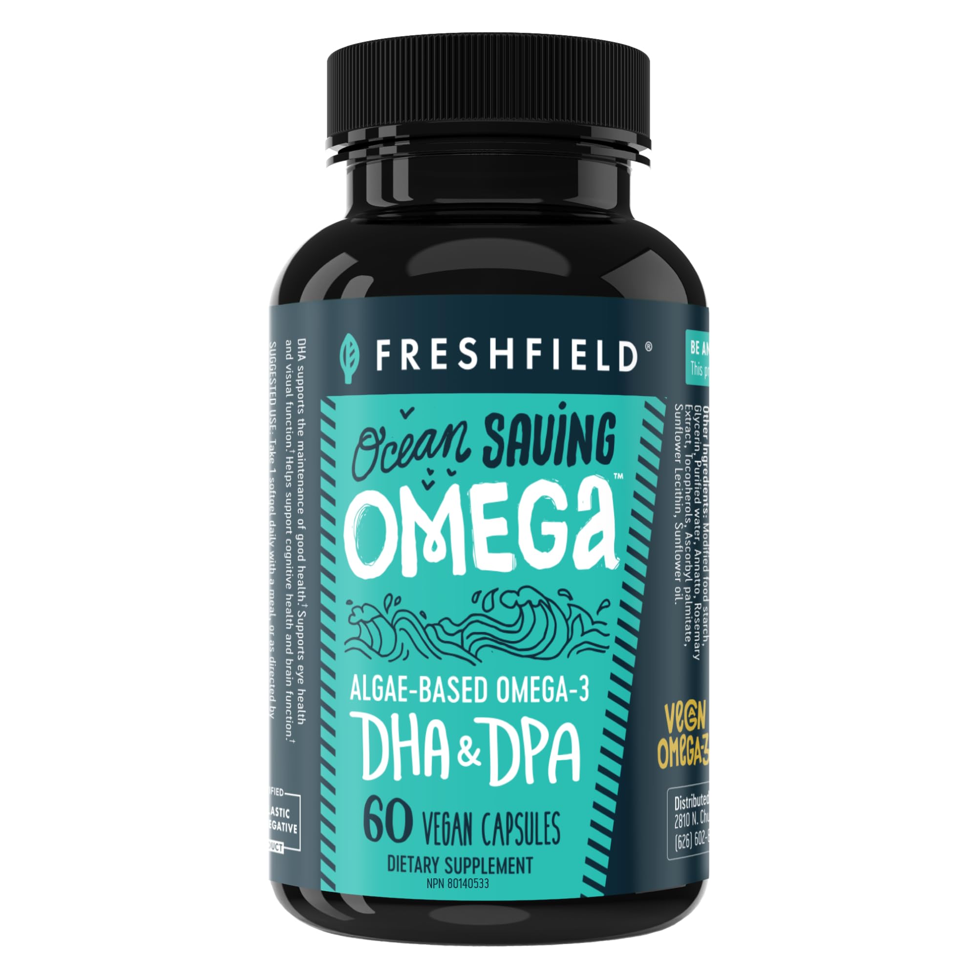 Freshfield Omega 3, DHA Supplements, Potent 1 per Day Formula, Algae (Algal) Oil, Vegan Omega, Ocean Saving Fish Oil Alt, Sustainable, Concentrated DHA per Capsule, w/DPA