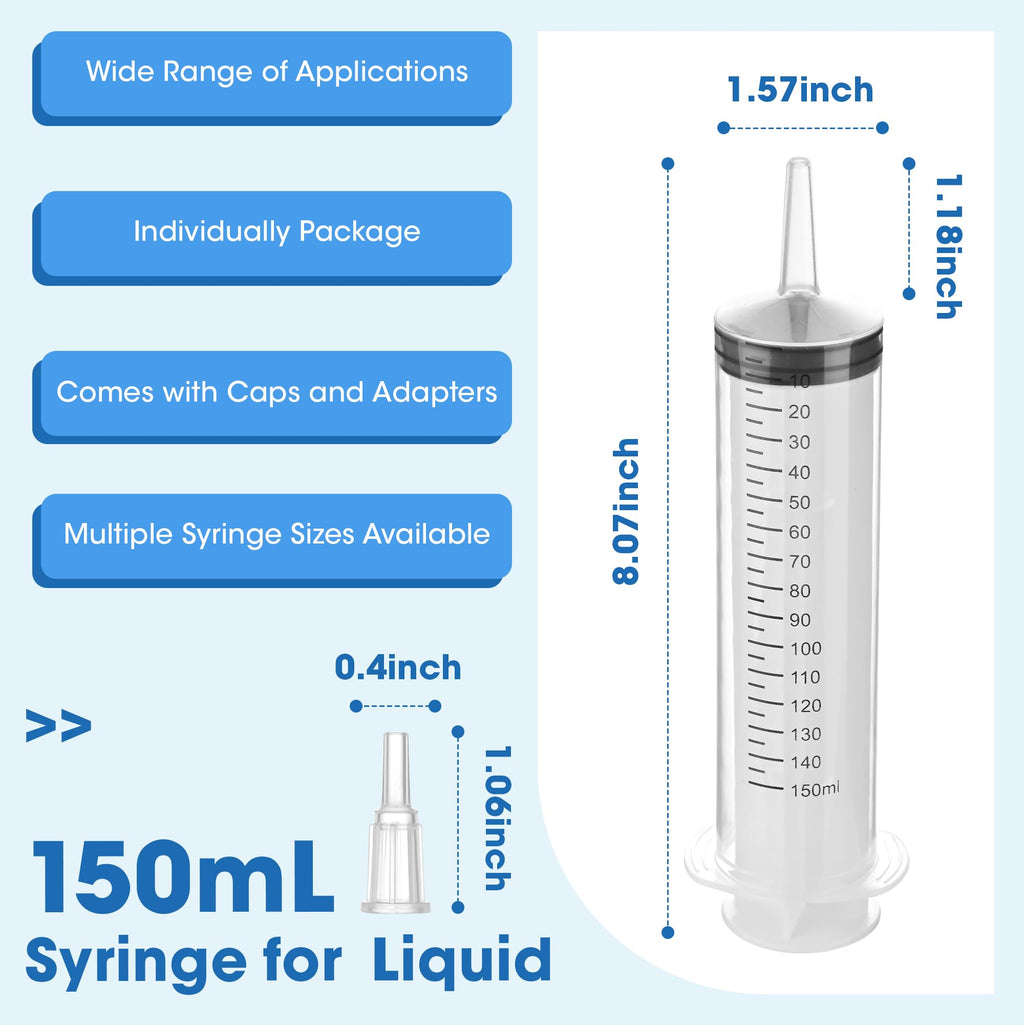 150mL Plastic Syringe for Liquid - 20 Pack Large Syringes with Adapter