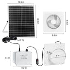 Solar Powered Fan with Battery Run Day/Night, 25W 9.8" Solar Fan for Chicken Coop with 2 Fan Speed/1-8 Cycle Timer, Waterproof Solar Greenhouse Fan for Shed, Chicken Coop, Greenhouse