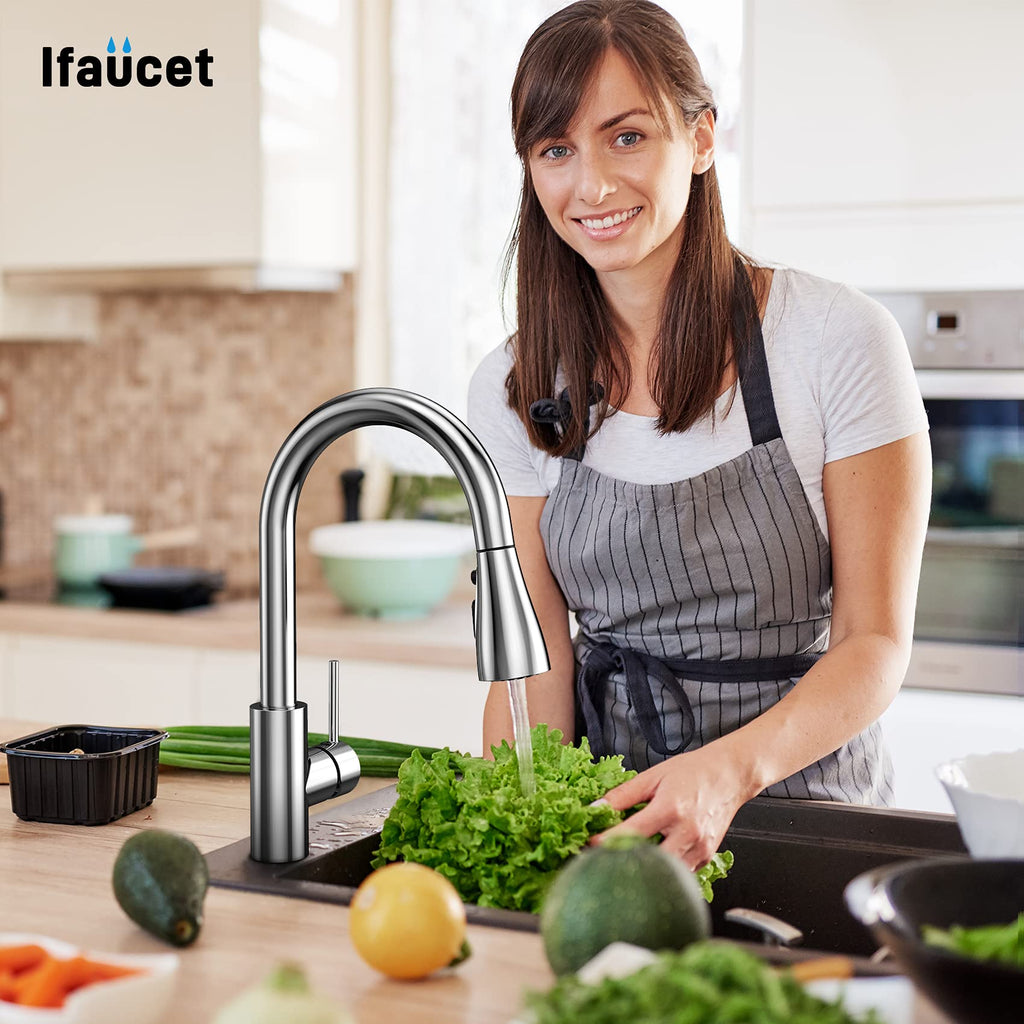 Kitchen Faucet Head Replacement 3 Modes with 12 Adapters, Pull Down Spray Head for Kitchen Faucet, Kitchen Sink Faucet Head G 1/2, Sprayer Head Replacement, Chrome