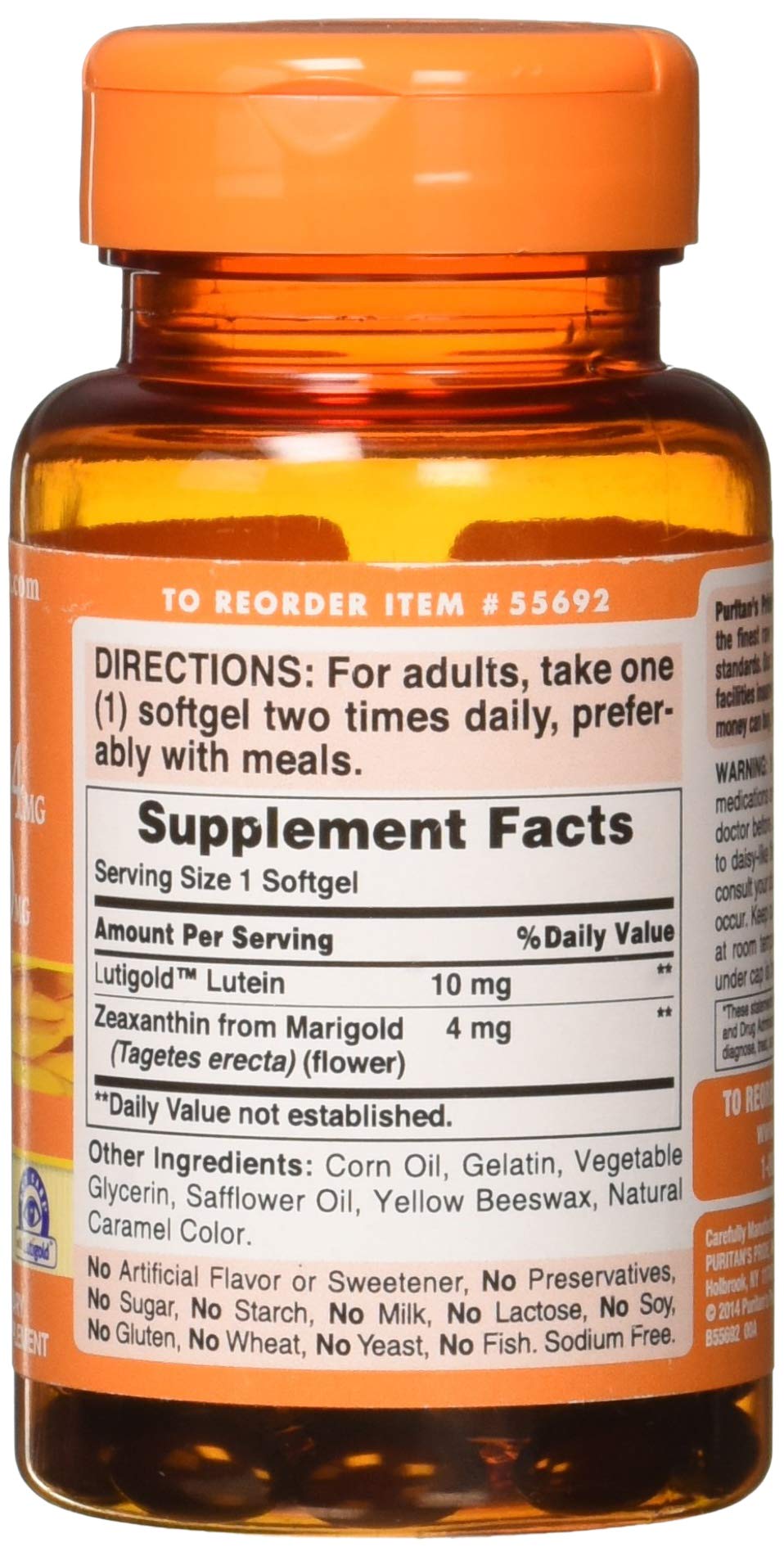 Puritan's Pride Zeaxanthin 4mg with Lutein 10mg, Supports Healthy Eyes and Vision*, 60 ct (Pack of 2)