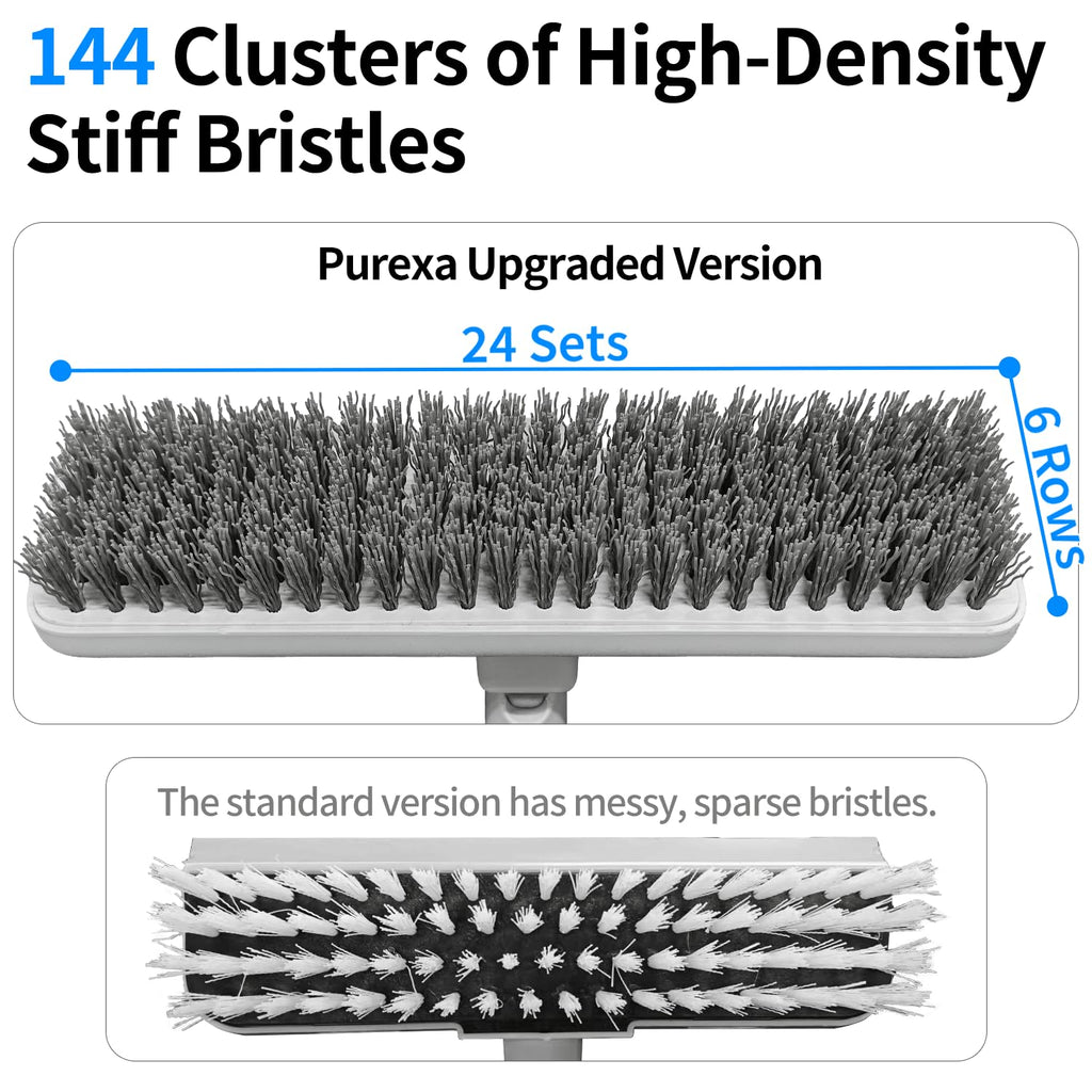 Purexa Floor Scrub Brush with 55" Long Handle, 2-in-1 Floor Brush with Built-in Squeegee, Adjustable Angle Head and Stiff Bristles for Tile, Wood, Concrete & Textured Floor Cleaning