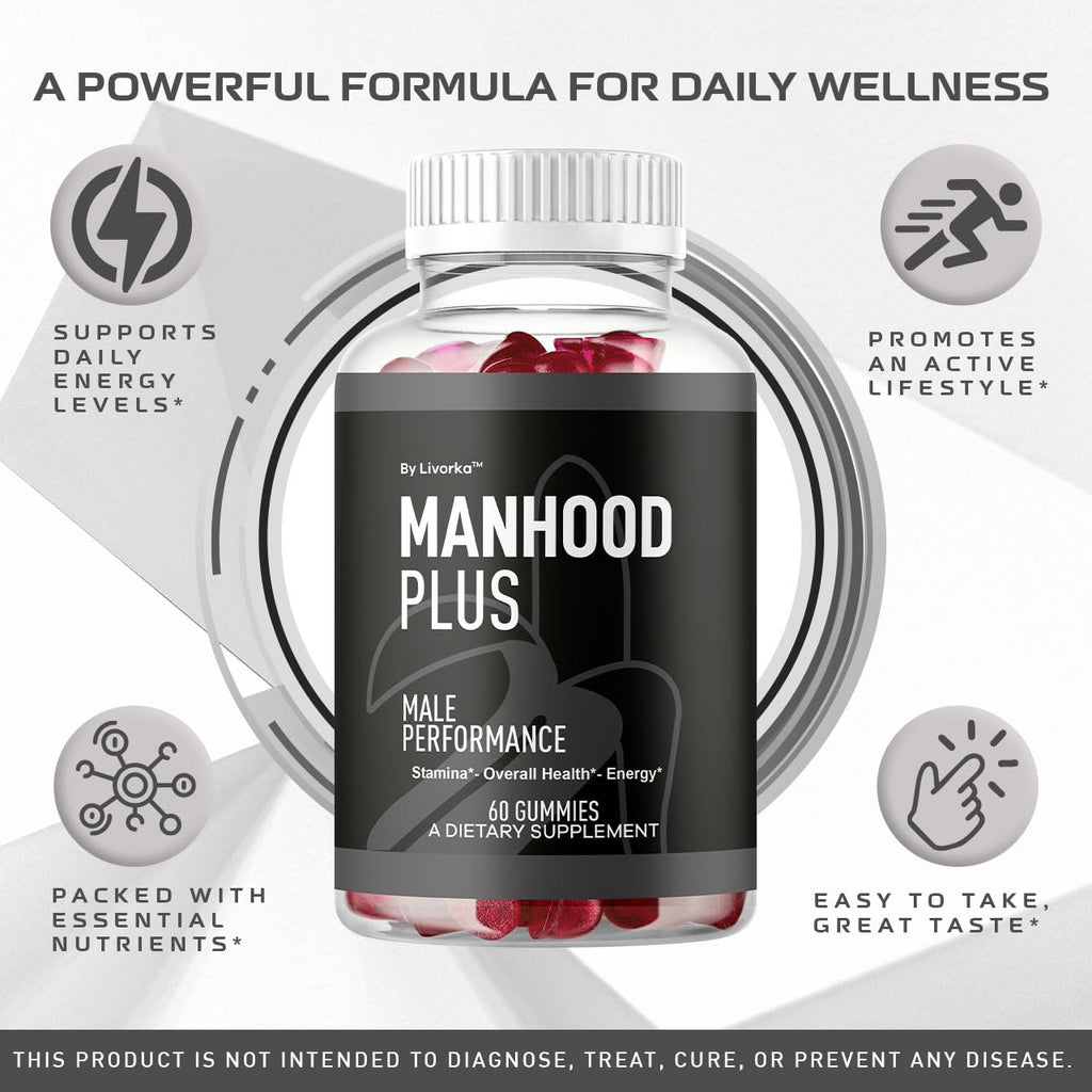 (3 Pack) Manhood Plus - Manhood Plus Gummies For Men, Manhood Plus 1050mg Gummies, Manhood Plus Supplement Support Gummies Premium Formula, Manhood Plus Natural Formula, 180 Gummies For 3 Months
