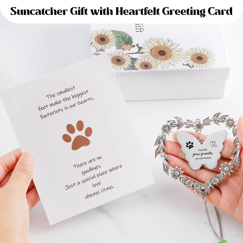 Elivida Dog Memorial Gifts for Loss of Dog, Pet Sympathy Suncatcher with Personalized Words, Cat Death Remembrance Gift for Pet Lovers, Heart Shaped Cat Bereavement Ornament with Sympathy Card