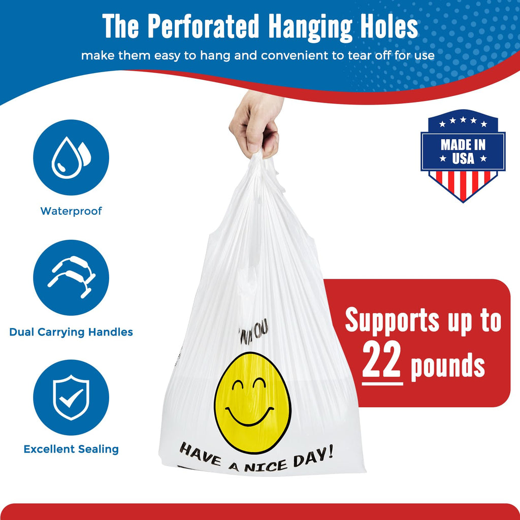 Fuxury 1000 Count Happy Smiling Face Thank You Plastic Bags with Handles