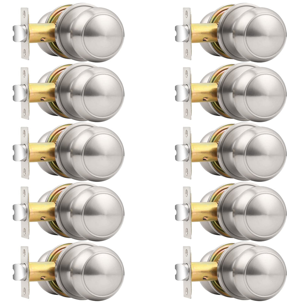 Probrico Interior Door Knobs for Hallway, Flat Ball Closet Door Knob Brushed Nickel Finish, 10Pack Passage Door Knobs Brushed Nickel Door Knob