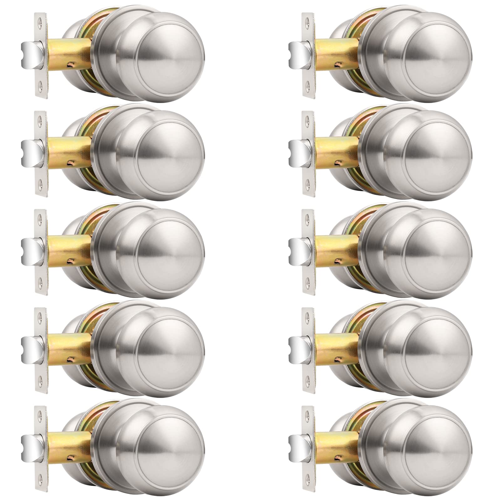 Probrico Interior Door Knobs for Hallway, Flat Ball Closet Door Knob Brushed Nickel Finish, 10Pack Passage Door Knobs Brushed Nickel Door Knob