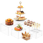 6 PCS Buffet Risers, Large Food Risers for Buffet Table, Food Display Risers for Party, White Acrylic Boxes Dessert Table Display Set, Risers Display Stands (Size 10" 9" 8" 7" 6" 5", Transparent)