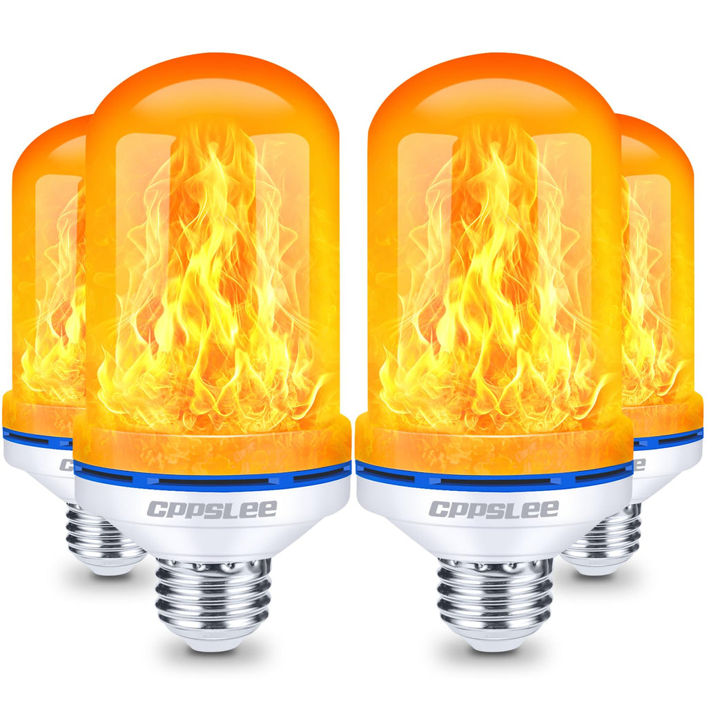 CPPSLEE Upgraded Flame Light Bulbs, 4 Modes Flickering Light Bulbs, E26 Base Fire Flame Bulb for Halloween Decorations Outdoor, Christmas Lights Patio Indoor Home Decor (Yellow, 4 Pack)