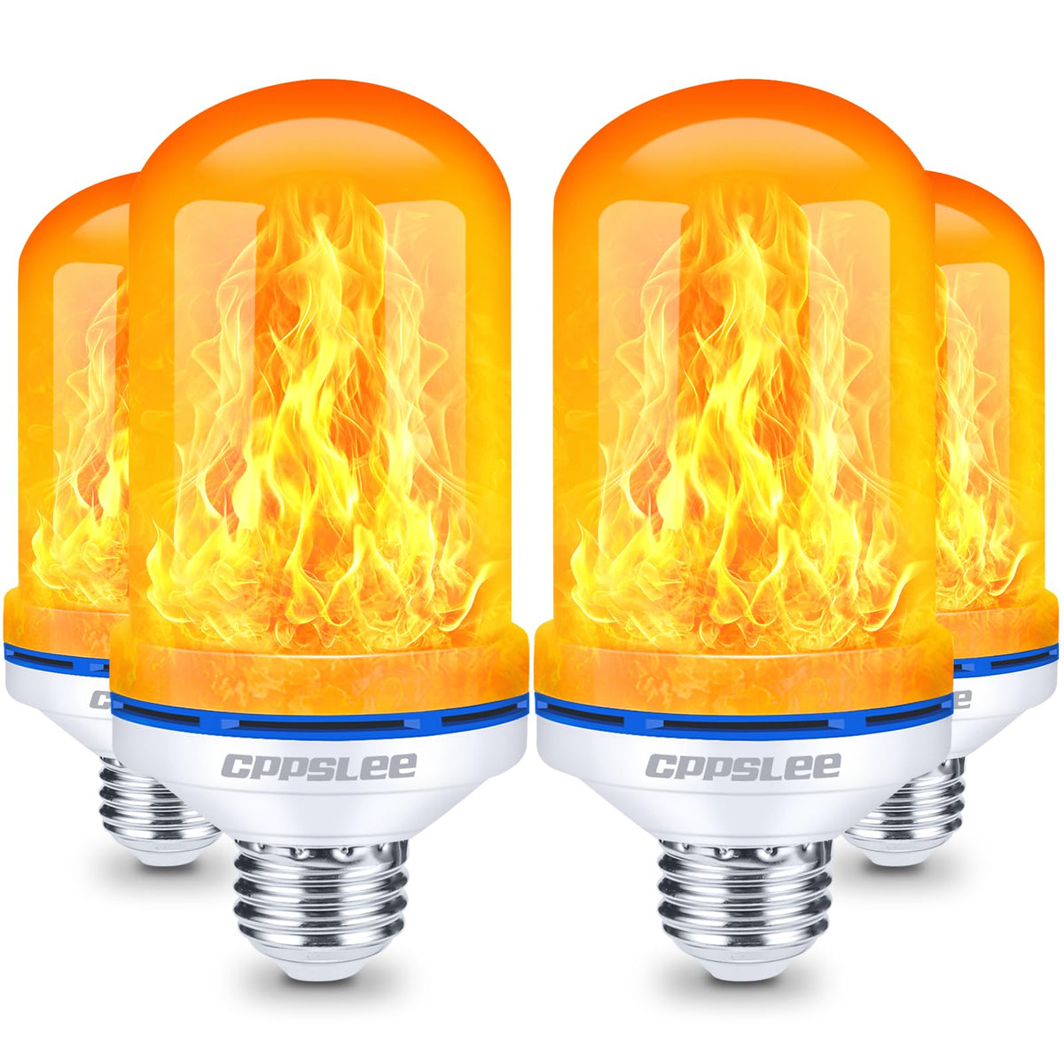 CPPSLEE Upgraded Flame Light Bulbs, 4 Modes Flickering Light Bulbs, E26 Base Fire Flame Bulb for Halloween Decorations Outdoor, Christmas Lights Patio Indoor Home Decor (Yellow, 4 Pack)