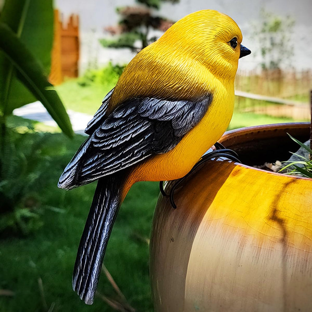 JARPSIRY Garden Bird Statue Flower Pot Hugger Outdoor Decor for Tree, 6.7" Tall Resin Bird Figurine Plant Pot Decorations for Fence Balcony Patio Lawn Yard Ornaments (Yellow)