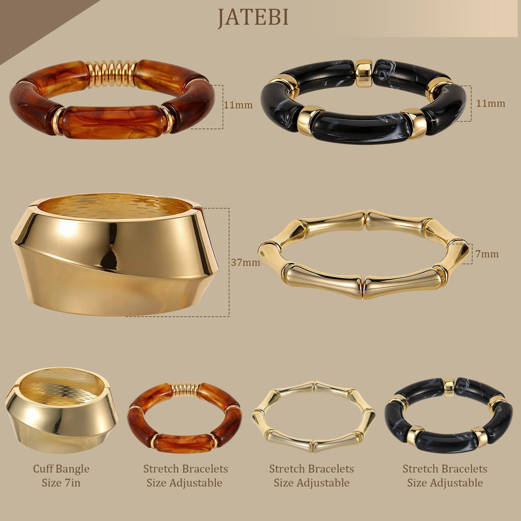JATEBI 4 Pcs Chunky Acrylic Bangle Bracelets for Women (Black)