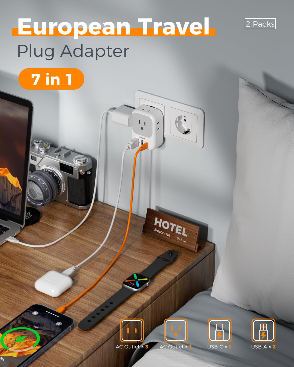 TESSAN European Travel Plug Adapter 2 Pack, Type C Plug