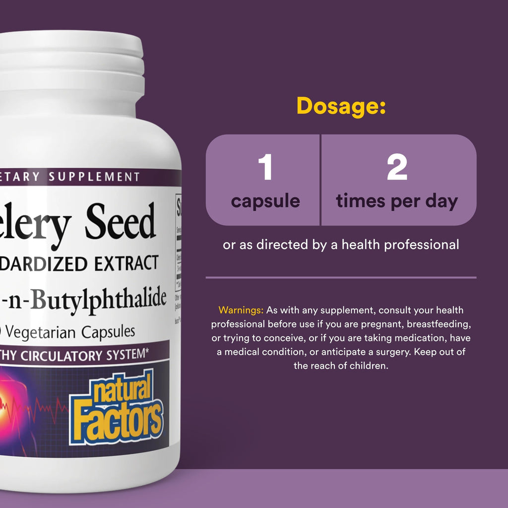 Celery Seed Extract by Natural Factors, Herbal Supplement for a Healthy Circulatory System, 60 Capsules