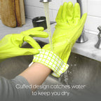 Full Circle Splash Patrol - Natural Latex Cleaning Dish Gloves, Stay-Dry Cotton Cuffs, Durable with Protective Lining, Medium/Large, (1 Pair) Green