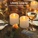 Tediselu Flickering Flameless Candles with 3D Moving Flame, Real Wax Battery Operated Candles with Timer and Remote, Last 600+ Hours, 3" x 3" LED Fake Candles for Home Wedding Christmas Decor, 2 Pack