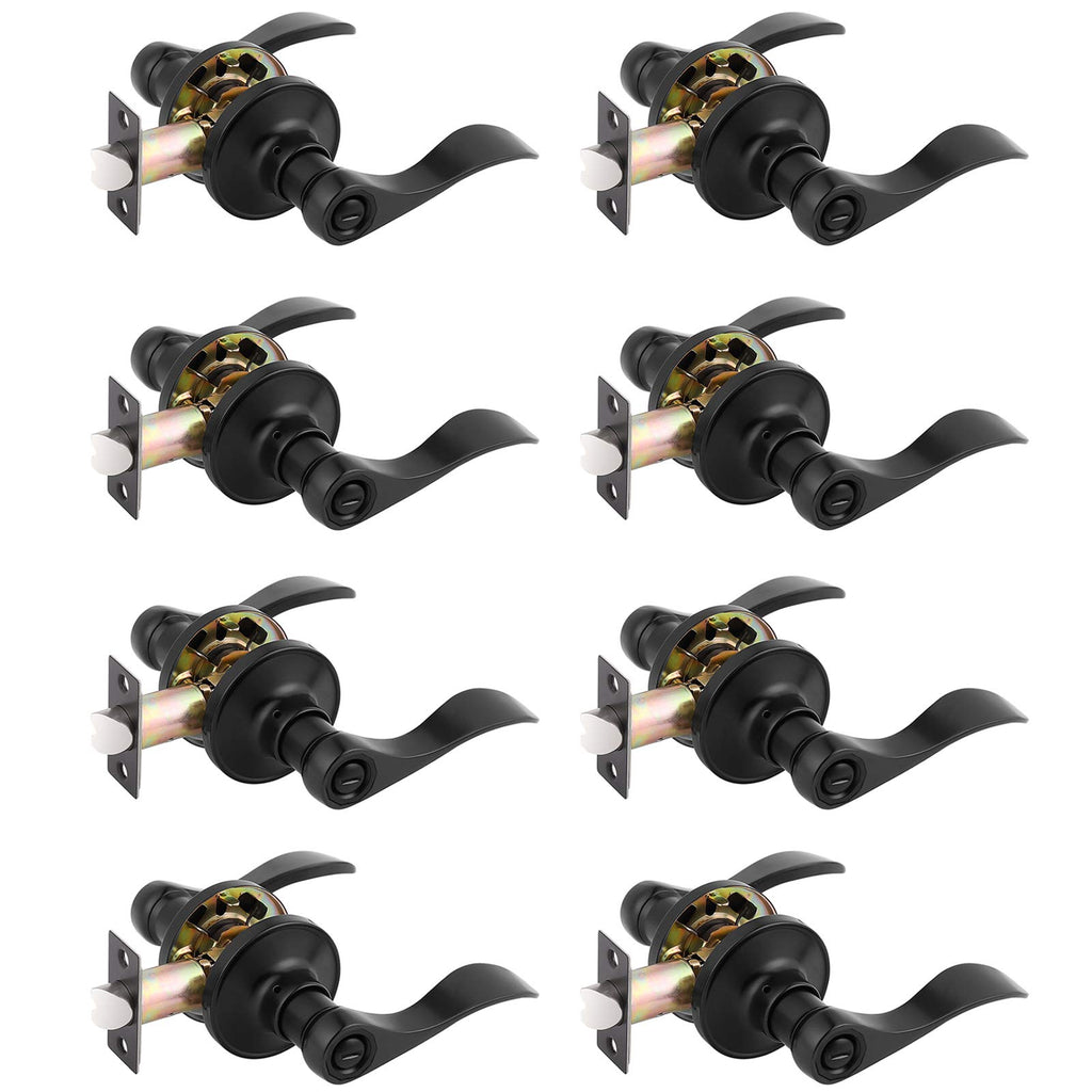 Gobrico 8 Pack Matte Black Privacy Bed/Bath Door Handle Levers, Reversible Keyless Wave/Drop Style Zinc Alloy Knob for Interior Doors