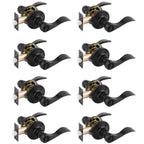 Gobrico 8 Pack Matte Black Privacy Bed/Bath Door Handle Levers, Reversible Keyless Wave/Drop Style Zinc Alloy Knob for Interior Doors