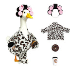 GSPIM Leopard Print Robe Porch Goose Outfits for 23" Goose Statue Funny Retro Home Patio Decor with Hair Curlers Bath Robe Waist Belt Coffee Cup Donut (Leopard Print Bathrobe)