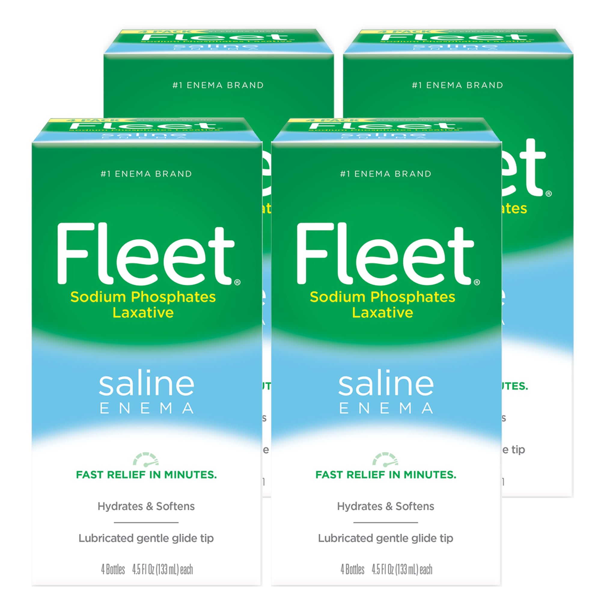 Fleet Laxative Saline Enema for Adult Constipation, 4.5 fl oz, 4 Bottles (Pack of 4)