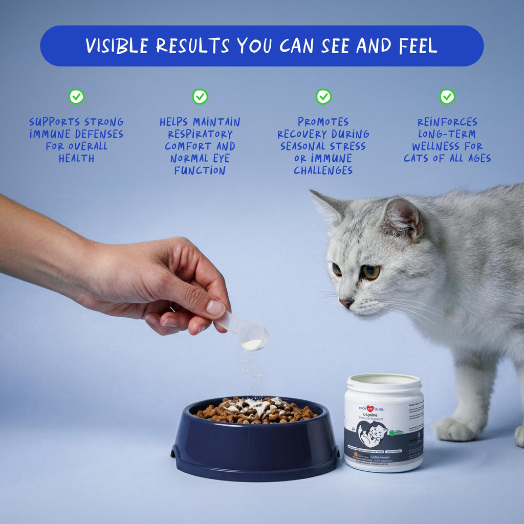L-Lysine Supplement for Cats 900mg/scoop - Cat Supplement for Sneezing and Runny Nose, Cold, Immune Support, Eye Function, and Respiratory Health – Lysine Powder