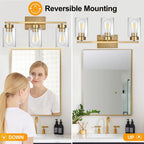 A1A9 3-Light Bathroom Vanity Light, Modern Brushed Gold Wall Lights with Clear Glass Shades, Bathroom Wall Sconce Lamp for Mirror Living Room Bedroom Hallway