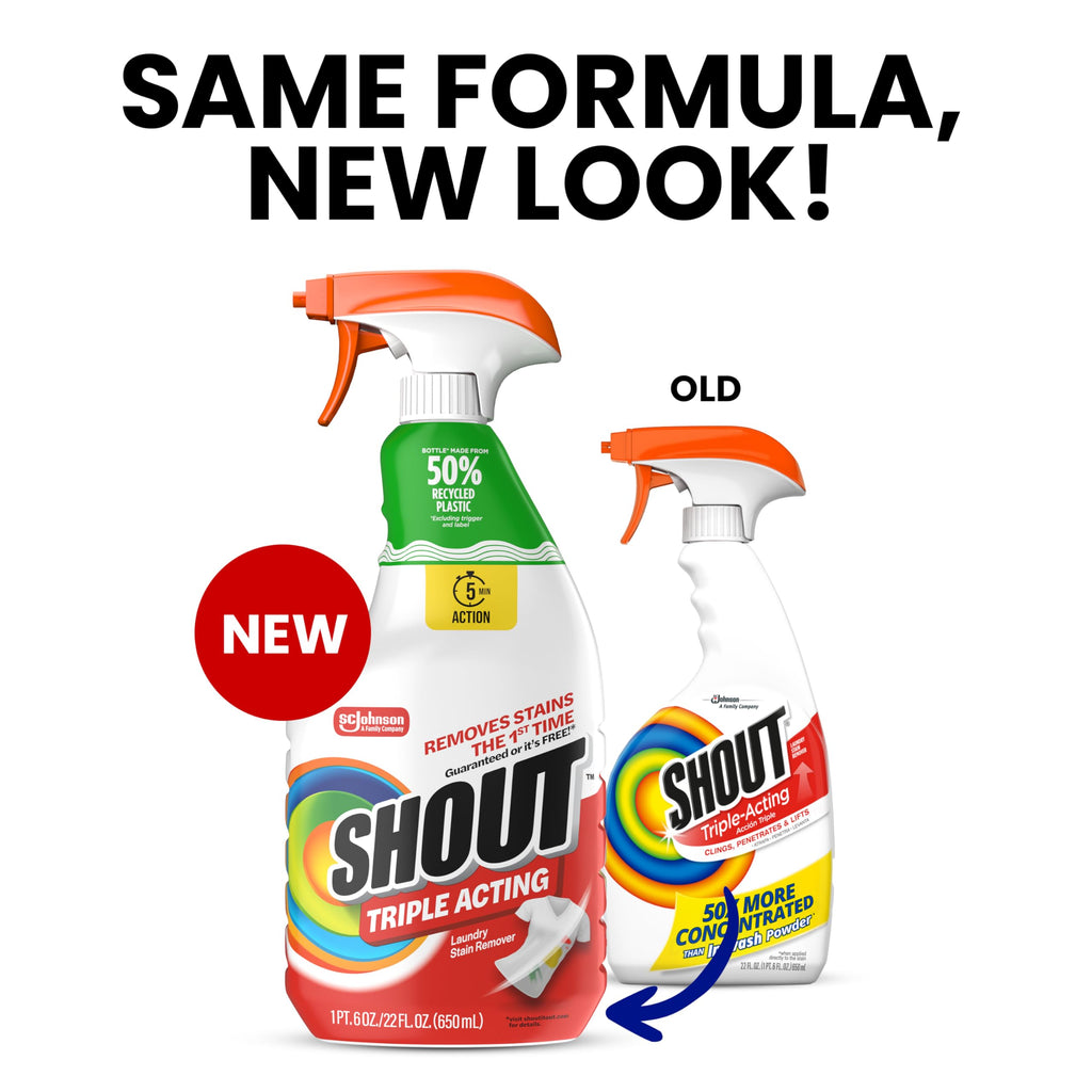 Shout Active Enzyme Laundry Stain Remover Spray, Triple-Acting Formula Clings, Penetrates, and Lifts 100+ Types of Everyday Stains - Prewash Spray 22oz