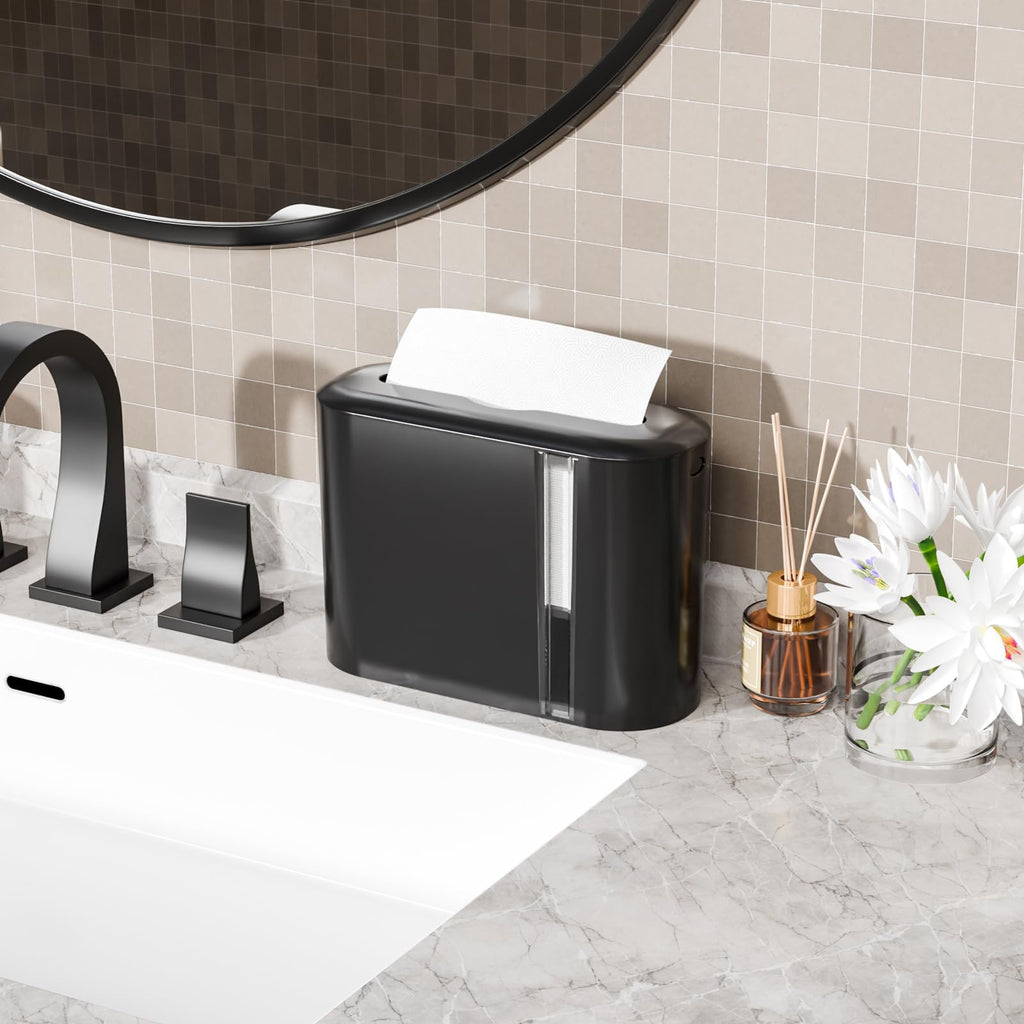 Yieach Touchless Paper Towel Dispenser for Countertop,Home,Bathroom and Kitchen,Black Commercial Multifold Paper Towel Dispenser for Z-fold,Folded,Trifold,Napkin,C fold,Tri Fold Hand Towels Holder