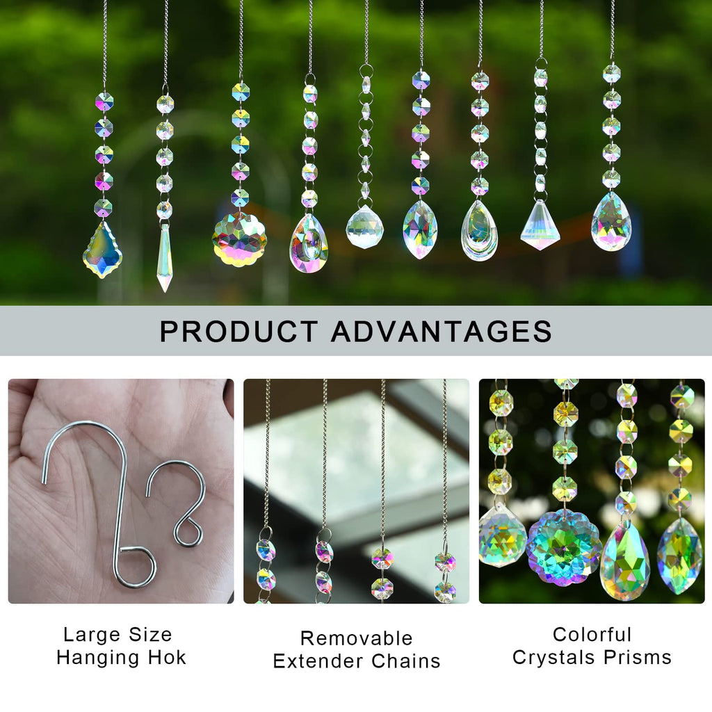 9 PCS Crystal Rainbow Suncatchers, Hanging Crystals Sun Catchers Pendants