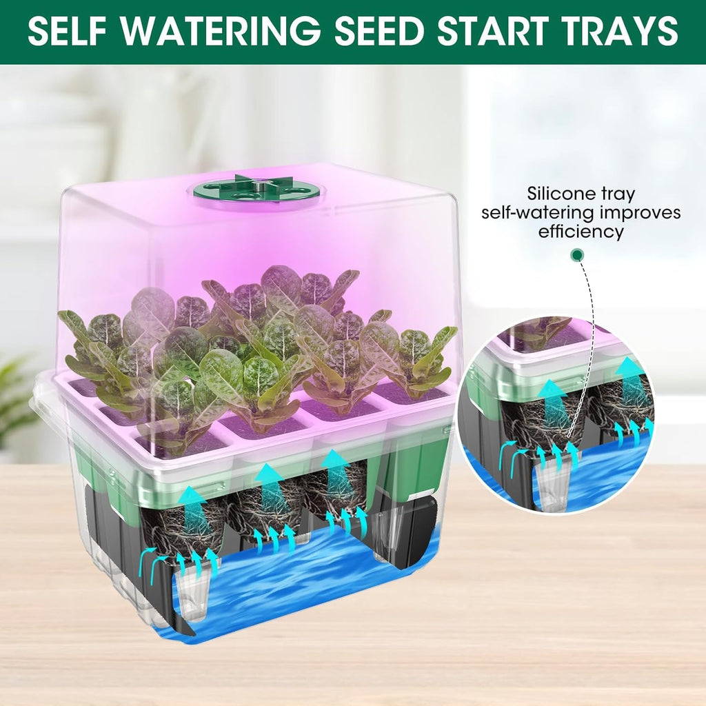 MQHUAYU 10-Pack Self Watering Seed Starter Tray with Grow Light 120Cell