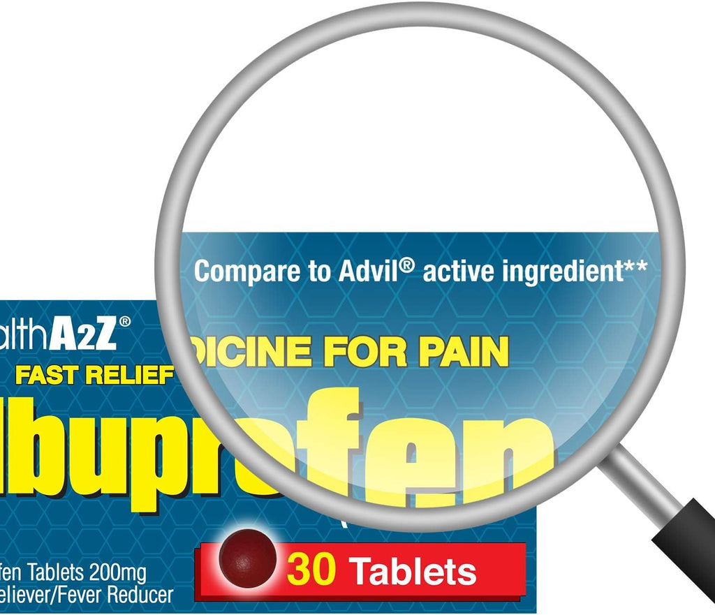 HealthA2Z® Ibuprofen 200mg | Pain Relief | Body Aches | Headache | Arthritis | Cramps | Back Pain | Fever Reducer… (30 Counts (Pack of 3))