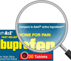 HealthA2Z® Ibuprofen 200mg | Pain Relief | Body Aches | Headache | Arthritis | Cramps | Back Pain | Fever Reducer… (30 Counts (Pack of 3))