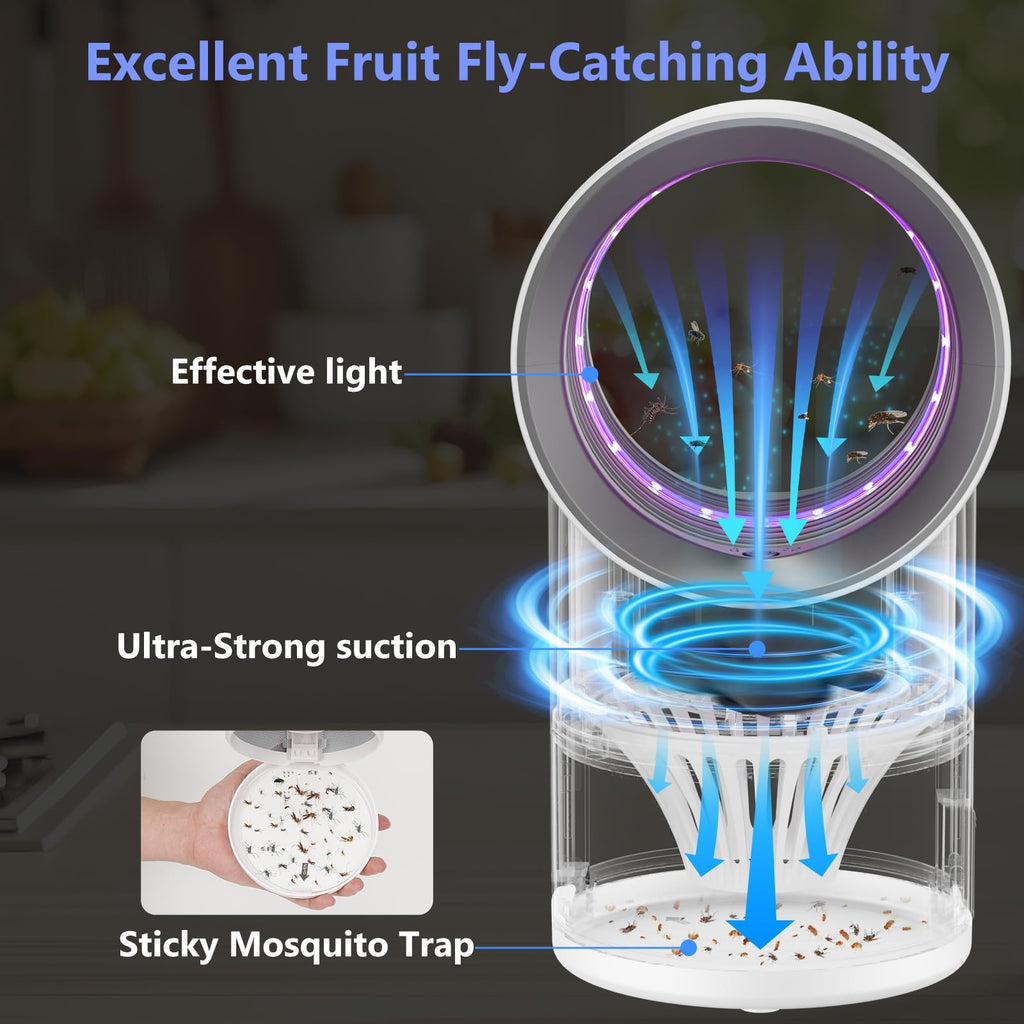 Fruit Fly Trap for Indoors, White Bug Zapper Indoor with Suction & Timer