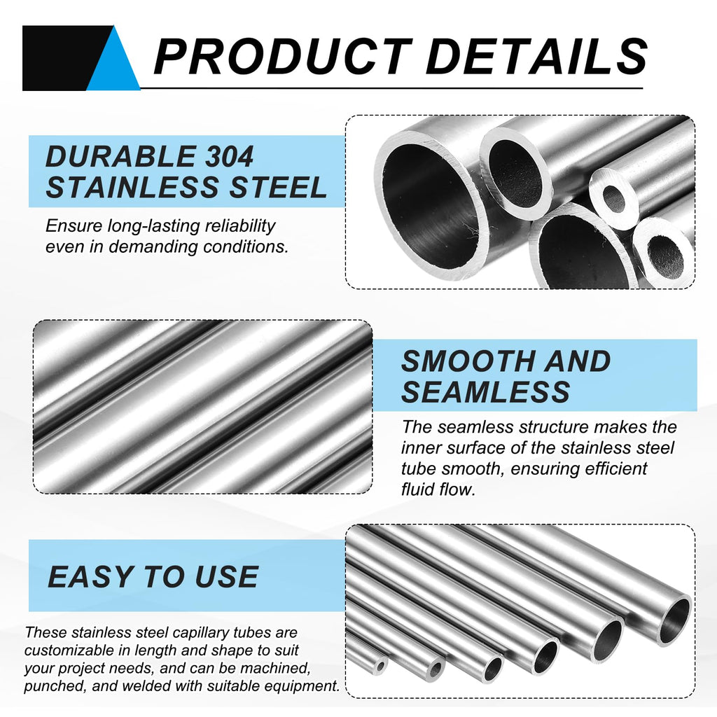 uxcell 304 Stainless Steel Tube, 16mm ID 22mm OD 250mm Length Round Seamless Straight Steel Metal Capillary Pipe Tubing for Industry DIY Projects