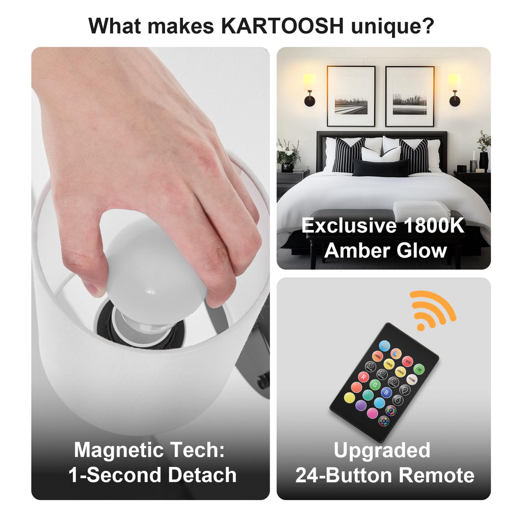 Battery Operated Wall Sconce Set of Two,Wireless Rechargeable Wall Light With Remote Control, Dimmable, 1800K/3000K/4000K/6000K/RGB, Timer, for Living Room, Bedroom, Fireplace, TV, 13.5 Inch, Black