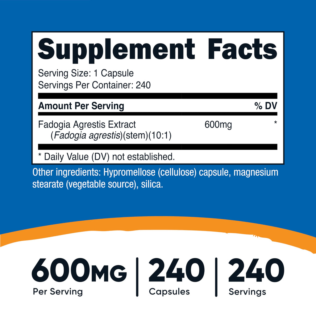 Nutricost Fadogia Agrestis (240 Capsules | 600 mg Per Serving) - Potent 10:1 Extract, Gluten Free, GMO Free Supplement