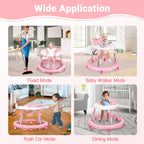 TreeCute Baby Walker Foldable with 9 Adjustable Heights, Baby Walker with Wheels Portable, Infant Toddler Walker for Baby Boy Girls 6-18 Months (Pink)