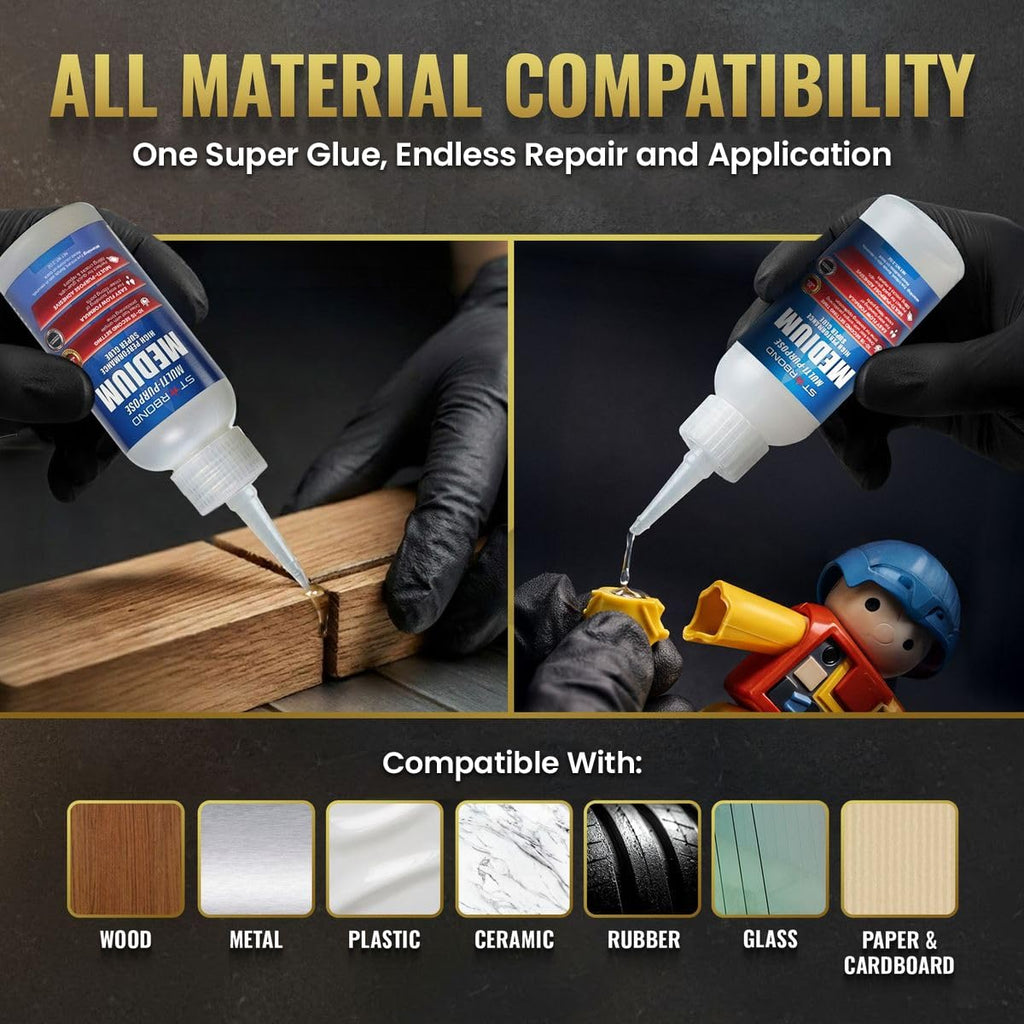 Starbond Medium Super Glue Pro Kit (2 oz) – Strong, Fast, All-Purpose CA Glue (Cyanoacrylate Adhesive) – with Anti-Clog Cap, Precision Tips & Extra Nozzles for Woodworking, Quick Fixes & Hobby Models