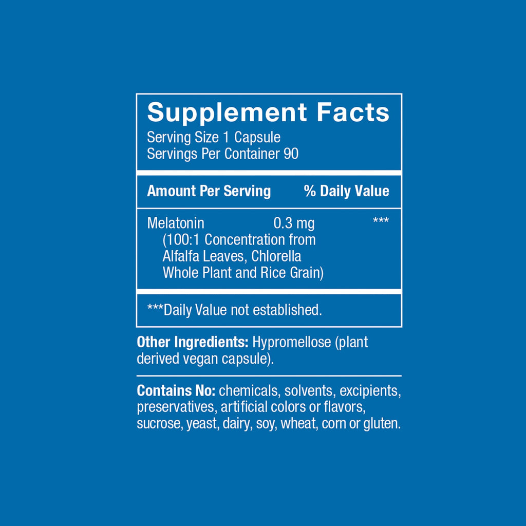 Herbatonin® 0.3 mg – The First Plant-Based, Natural Vegan Melatonin Supplement (Phyto-Melatonin) - Low Dose Sleep Aid, Supports Circadian Rhythm & Cellular Health – 90 Capsules (90 Day Supply)