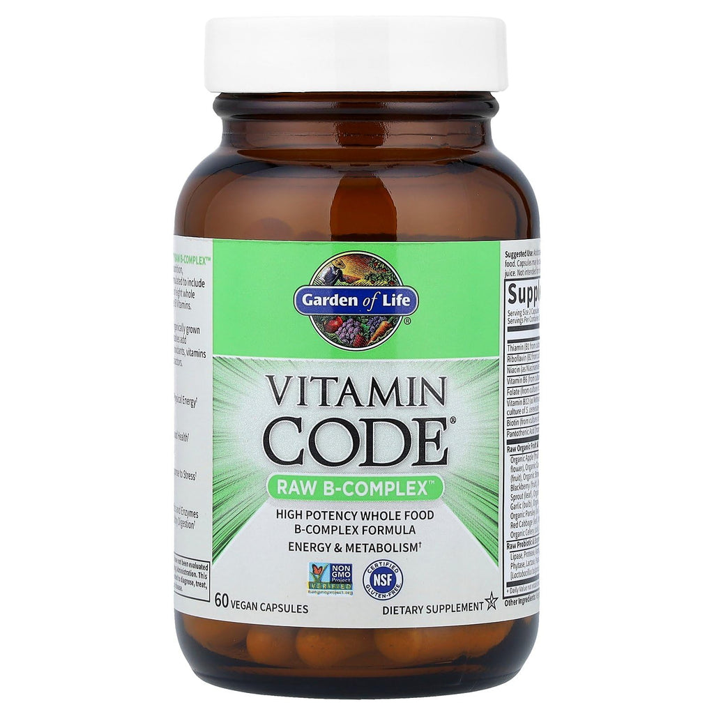 Garden of Life Vitamin B Complex, 60 Vegan Capsules, High Potency Vitamins for Energy & Metabolism with B6, Folate & B12 as Methylcobalamin Plus Probiotics