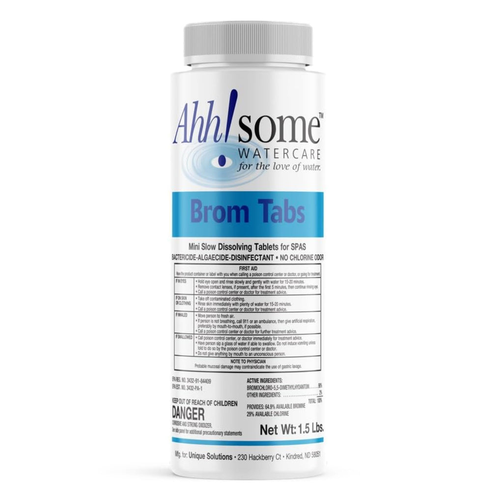 AhhSome 2-Inch Mini Bromine Tablets 1.5 Lbs for Spa and Hot Tub Sanitizer | Slow-Dissolving Brominating Tabs for Pools | Chlorine Odor-Free, Long-Lasting Spa Water Treatment